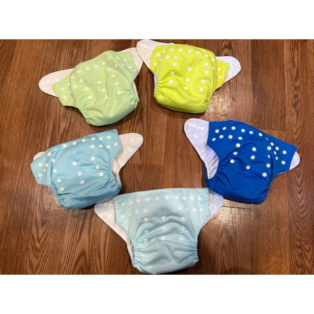 Lot of 5 Alva Baby Multicolor Reusable Pocket Cloth Diapers Adjustable One Size